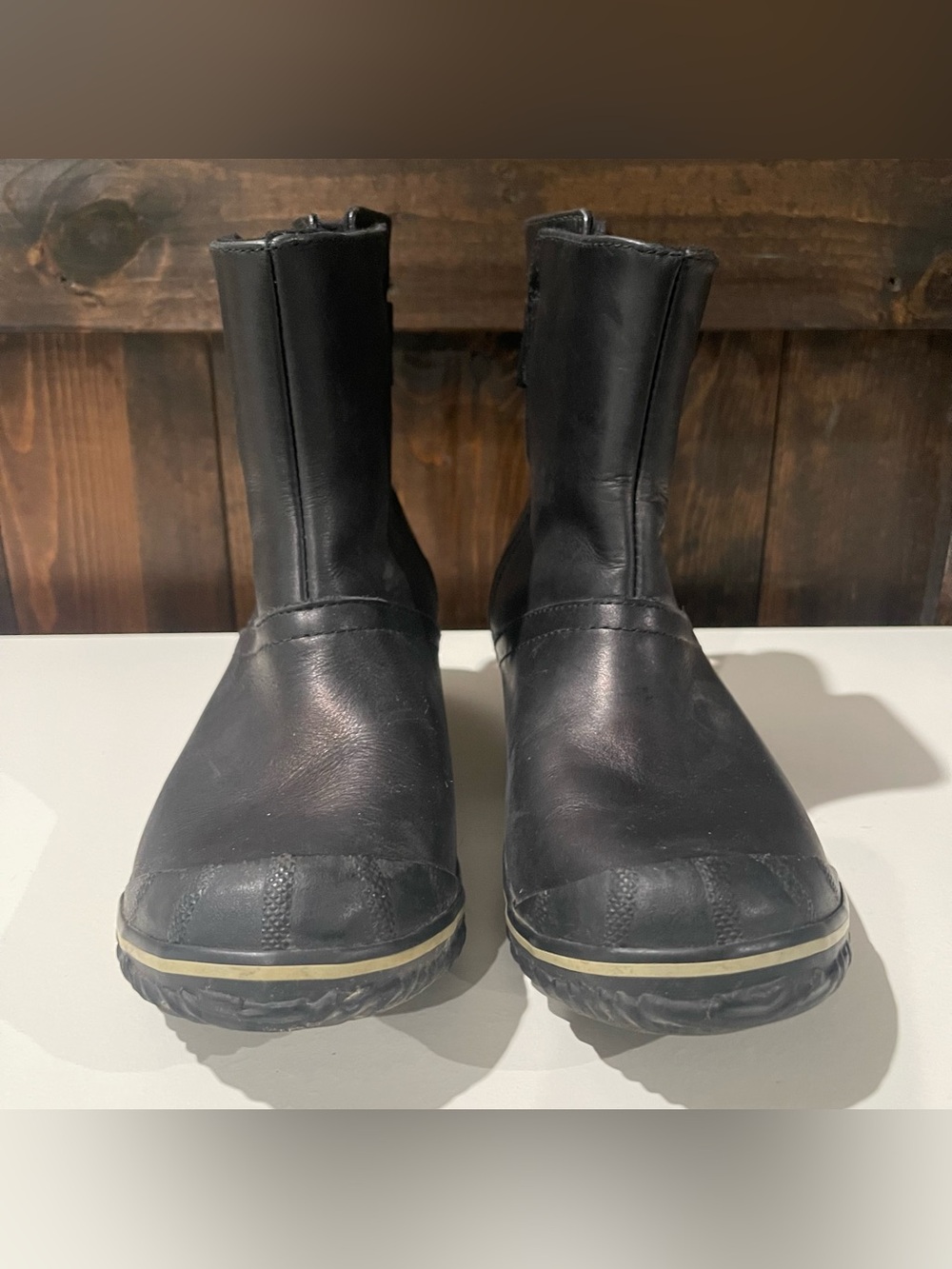Sorel Womens 8.5 Black Slimboot Leather Pull On Rain Boots Waterproof Granola - Picture 3 of 11